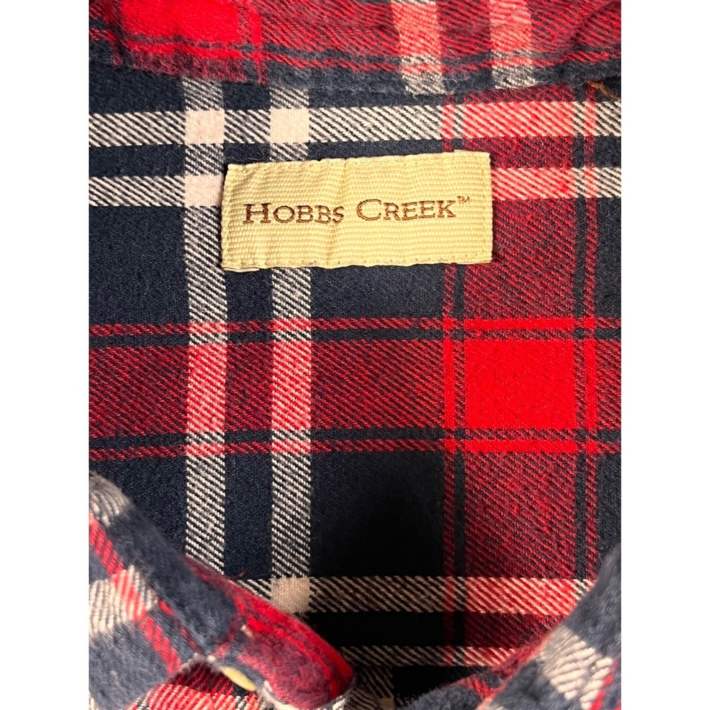Hobbs Creek Red Navy Plaid Flannel Shirt Men's Large 100% Cotton Button Up - Picture 4 of 7